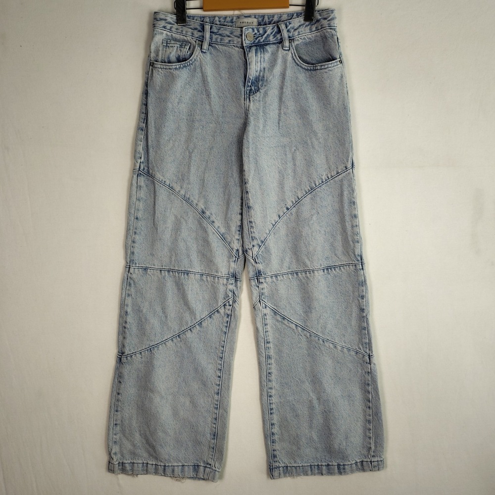 Light Wash Pacsun Low Rise Wide Leg Geometric Seam Denim Jeans